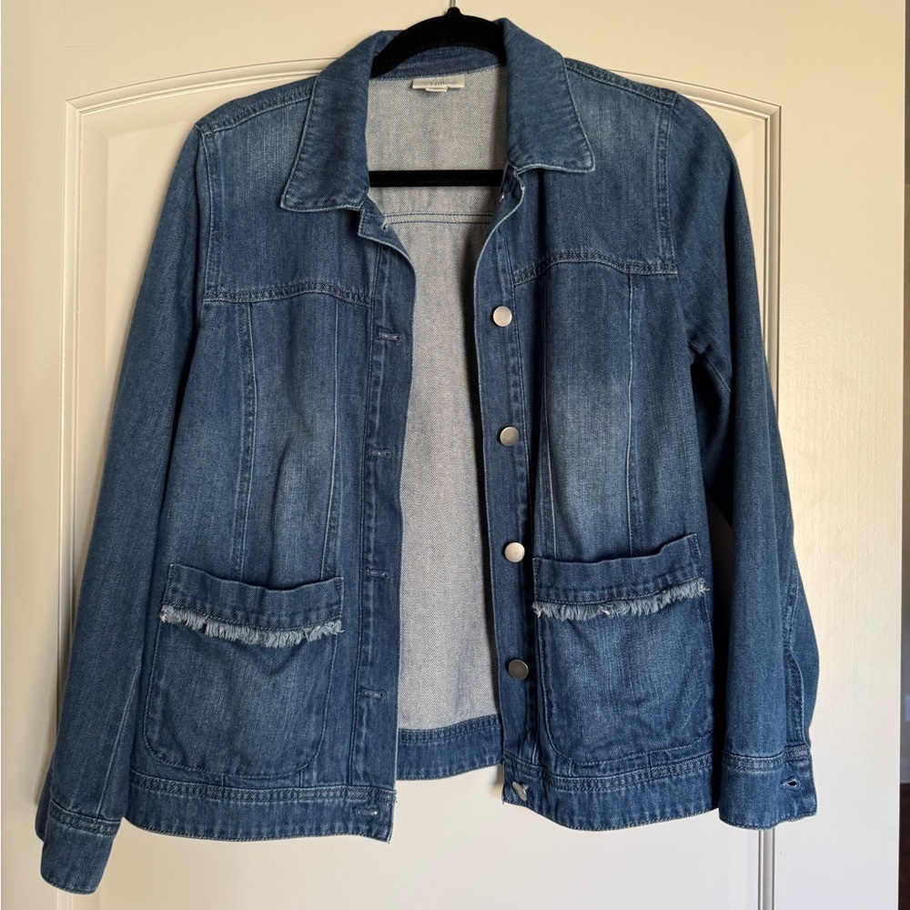 J. Jill Midwash Denim Jacket with Frayed Fringe Pockets